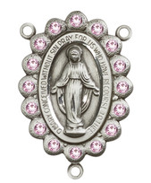 Miraculous Medal With Light Amethyst Crystal - .75" - Pewter Centerpiece
